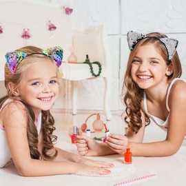 Cat Ears Headband, Cat Ears, Cute Cat Motif, Elastic Headband, Cat Ears, Cat Headband for Carnival, Rave Party & Daily Wear, Includes Sequins, for Girls Daily Wear