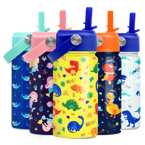 SANDJEST - Botella de agua de dinosaurio para niños, botella
