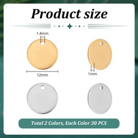PH PandaHall 60Pcs Blank Stamping Pendants 304 Stainless Steel Charms 12mm Flat Round Charms Blank Tag Pendants Metal Jewelry Charms for DIY Bracelet Earring Necklace Jewelry Making, 2 Colors