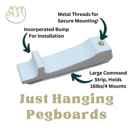 'Just Hanging Pegboards' Pegboard Wall Mounting Hardware, Compatible with IKEA SKADIS, Compatible with Command Strips. No Wall Holes Required. Pegboard Screws not Included. (Matte White)