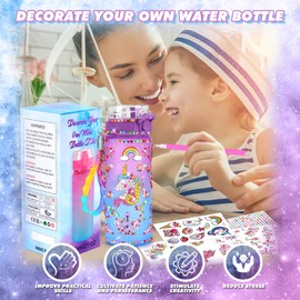 PUWOWYE Einhorn Geschenke für Mädchen 5 6 7 8 9 10 Jahre, Trinkflasche Bastelset Kinder ab 6 8 10 11 Jahre DIY Wasserflasche Basteln Diamond Painting Kinder Geburtstag Spielzeug Mädchen 4-12 Jahre