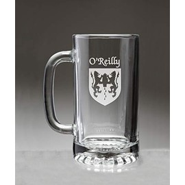 O'Reilly Irish Coat of Arms Glass Beer Mug (Sand Etched)