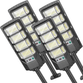 Solar Flood Lights Outdoor, 10000LM 6500K Motion Sensor Outdoor Lights Dusk to Dawn, IP65 Solar Street Lights Outdoor Waterproof with Remote Control, Outdoor Solar Lights for Yard, Patio (4 Pack)