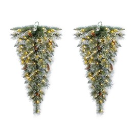 Glitzhome 2 Pack 3ft Pre-lit Christmas Swag, Artificial Decorative Teardrop Swag with Pine Cones, Led Lights and Timer for Front Door, Wall, Dining Table, Window, Staircase Decoration