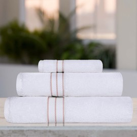 Superior Turkish Cotton Ultra-Plush 3-Piece Towel Set, Ideal for Master Bath, Guest Bathroom, Fast Drying, Shower, Spa, Face/Washcloths, Hand, Bath Towels, Absorbent, Home Basics, Tea Rose
