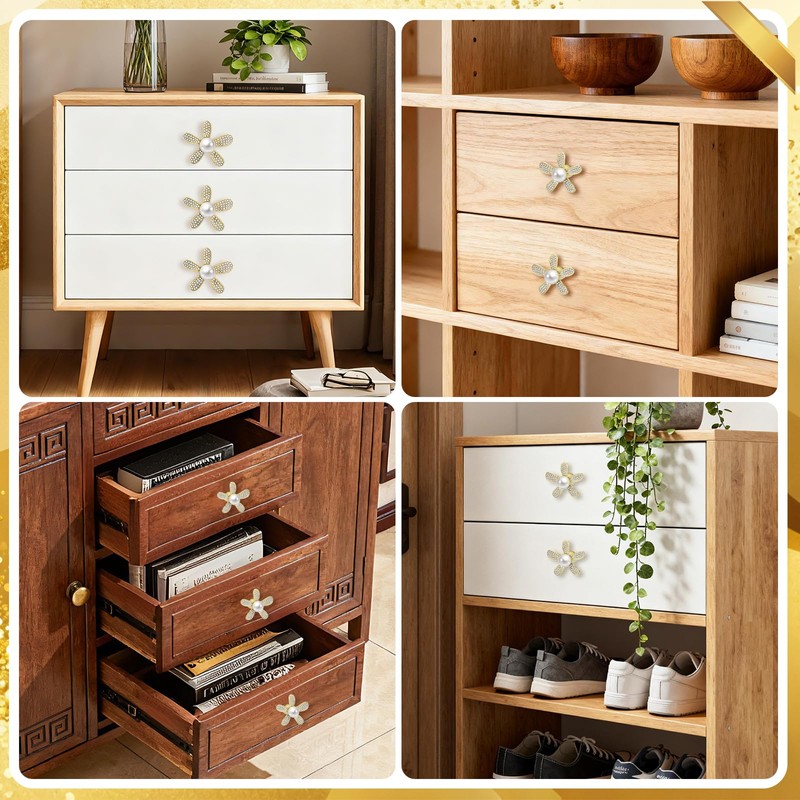 Petal Handles Gold Drawer Knobs Shiny Flower Petal Cabinet Dresser