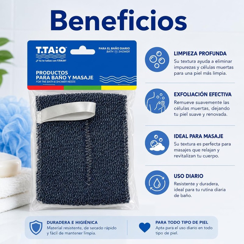 Esponja Rigida Ergonomica para Baño T Taio I Limpieza Corporal