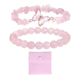 EHDWXVZM Pack of 2 natural rose quartz bracelets, 1 storage bag, made with unique craftsmanship, natural texture, suitable for women and girls.
