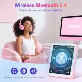 MP3 Player with Bluetooth 5.4, 128GB Portable Music Player with 2.4” Full Touch Screen Built-in Speaker, FM Radio, Recorder, Supports MicroSD up to 128GB, Great for Kids and Sports Pink