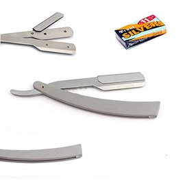 OdontoMed2011 PROFESSIONAL STRAIGHT BARBER EDGE STEEL RAZORS FOLDING SHAVING KNIFE GRAY FOLDING HAIR REMOVAL SHAVING RAZOR (Gray Handle + 11 Blades)