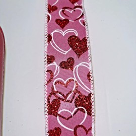 Unbranded Valentine's Pink Satin Wired edge Ribbon Red White Hearts 1.5x10yds Brand New