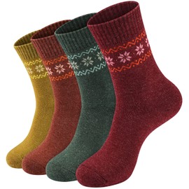 NinetoFiveLife Pack of 4 Womens Merino Wool Socks Winter Hiking Socks Knit Outdoor Recreation Socks Warm Soft and Comfortable