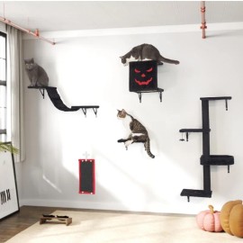 5 PCS Gothic Wall Mounted Cat Furniture, Luxury Cat Wall Furniture Set, Cat Climber, Cat Wall Shelf with Cat Tree, Cat House, CaSize: xl, Color: Black