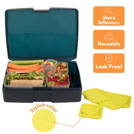 Bentology Bento Lunch Box with 5 Removable Containers – Includes Measurements for Portion Control – On-the-Go Meal and Snack Packing (Translucent Midnight)