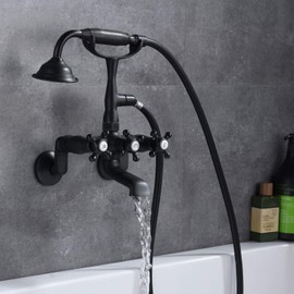 sumerain Vintage Wall Mount Clawfoot Tub Faucet Matte Black with Hand Shower, 3" to 9" Adjustable Holes Distance
