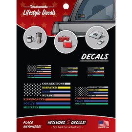 Multi-Color Thin Line Flag Decals Set of 5 Stickers - Corrections, Dispatch, EMS, Nurse, Firefighter, Police, Military - Gray Yellow Blue Red Green Thin Line Flag Stickers