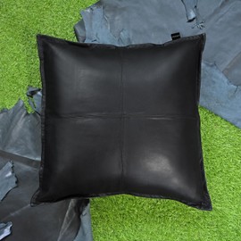 KUIRMODA Lambskin Leather Pillow Cover - Decorative Sofa Cushion Case - Throw Covers for Living Room & Bedroom, 18x18 Inches - Black Box (01) Pack of 2