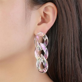 Chunky Acrylic Chain Earrings for Women Clear Resin Chain Dangle Earrings Geometric Paperclip Chain Drop Earrings Thick Chain Statement Earring Lightweight Jewelry Gift for Women (A)