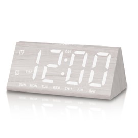 JALL Wooden Digital Alarm Clocks for Bedrooms, Large Bold Digits Electric Desk Clock, with Dual Alarm, USB Port, DST, Auto Dimmer for Wood Decor, Bedside, Gift (White)