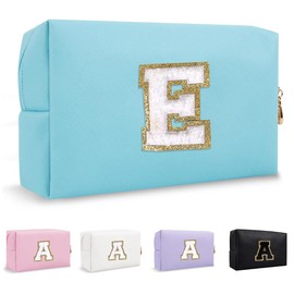 Lohhbve Small Minimalism Cute A-Z Makeup Bag, PU Leather Waterproof Cosmetic Bag Daily Use Toiletry Cosmetic Pouch, Portable Storage Travel Toiletry Bag for Women Girls Essential Cosmetic Organizer