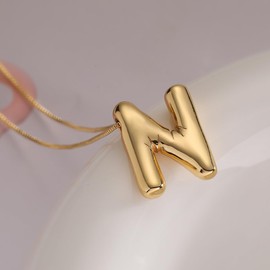 MTINEAPS Bubble Letter Necklace Gold Initial Necklaces for Women Trendy Chunky Charm Pendant Necklaces Gold Jewelry Birthday Gifts for Women Teens Her Mom Sister N
