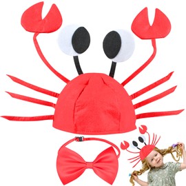 Qooloo Pack of 2 Crab Hats Children Adults Red Bow Tie Crab Headgear Crab Costume for Christmas Easter Party Decoration Costume
