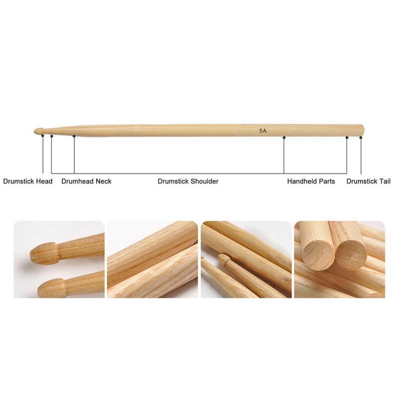2 Pairs Drum Mallet 5A 7A Wood Drumstick Wooden Drum