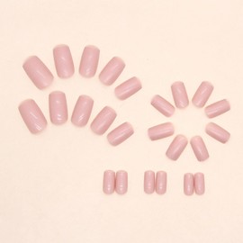 Danshinbow 24 Pieces Medium Length Nails Nude Pink Rhinestone Full Cover Gradient Fake Nails Stick on Nails for Women and Girls (Pink5)