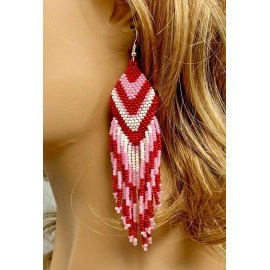 BeadsCorner NATIVE STYLE ETHNIC RED PINK SEED BEADED HANDMADE CHANDELIER EARRINGS E9/26