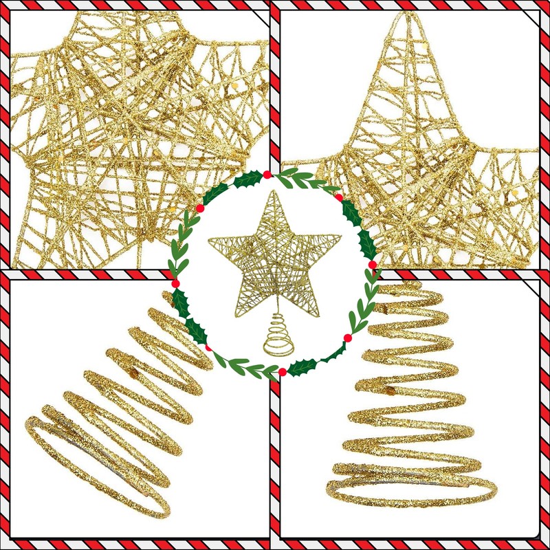 Christmas Tree Topper, Gold Glitter Star for Christmas Tree, Christmas