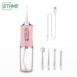 ETHME Travel Dental Rechargeable Toothbrush upgrade with Mini Water flosser for Braces 4 in 1 Portable Burst Oral Irrigator Oral Rinse with 4 Counts Strongest Cheaper Flosser Cordless Portable Cleansing for Home Travel Winter Gift - Color: CWF-PINK