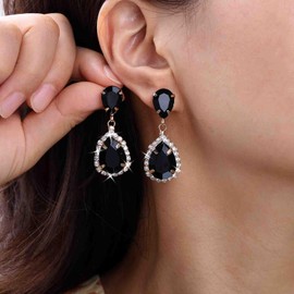 Wedding Earrings Gold Black Diamond Earrings Green Emerald Earrings Blue Crystal Teardrop Dangle Earrings Cz Stud Pear Drop Earrings Red Rhinestone Earrings Statement Earrings Jewelry for Women