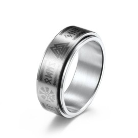 DINLUNED Viking Ring Rune Anti Anxiety Rings Odin Norse Text Viking Jewelry Viking Wedding Promise Band for Men Women Fidget Spinner Ring (Viking Ring S 13)