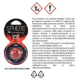 SPHERE air freshener +/- 45 days freshness in the vehicle with clip attached to the air vent or also for the household, kitchen or wardrobe (Spice Rush)