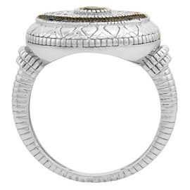 Art Deco Style Sterling Silver Evil Eye Ring w/Synthetic Blue Sapphires & CZ stones 5/8 inch, size 8