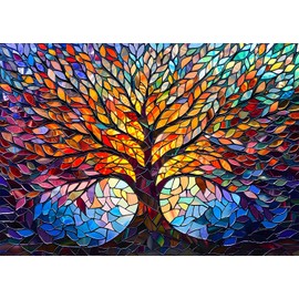 PICKFORU PICKFORU Stained Glass Puzzle Tree of Life Puzzles for Adults 1000 Pieces, Impossible Hard Difficult Challenging Puzzles for Adults, Colorful Mosaic Tree of Life Jigsaw Puzzle 1000 Pieces