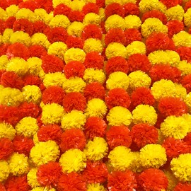 TWITTOOLS 10PCS Long Marigold Flowers 5 Feet Artificial Yellow Red Marigold Garland for Decoration Indian Pooja Diwali Home Wedding Mantle Decor