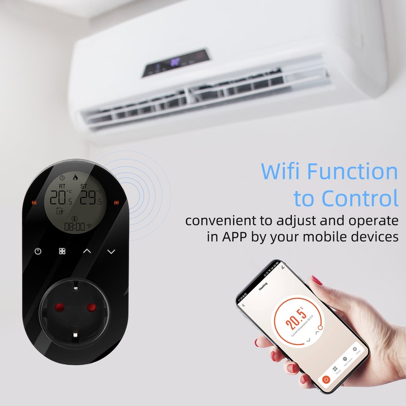 WiFi Digital Thermostat Outlet Plug 16A Outlet Tuya App Voice