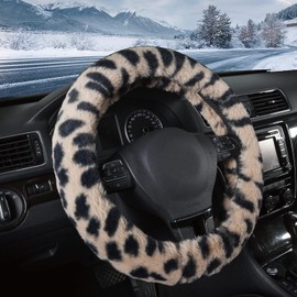 Road Comforts Steering Wheel Cover - Made with PVC Leather and Leopard Fabric - Universal 14 1/2 inches to 15 inches for Most Automotive Steering Wheel (Leopard Pattern)