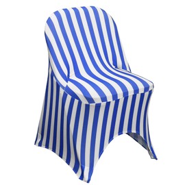 YOUR CHAIR COVERS - 6 Pack Stretch Spandex Folding Chair Cover Striped Royal Blue and White