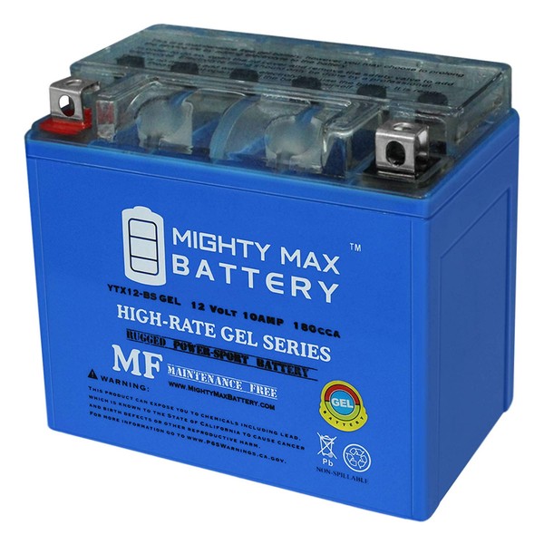 Mighty Max Battery YTX12-BS 12V 10AH Gel Motorcycle Battery for Honda, Suzuki, Kawasaki Brand Product