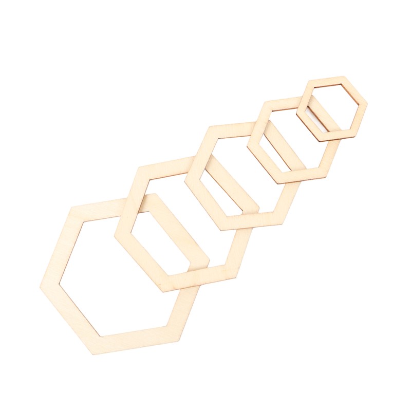 205Pcs Hexagonal Wooden Cutouts 5 Sizes Light Durable Odourless Blank