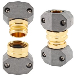 4 Pcs Garden Hose Repair Kit, Aluminum Alloy Garden Mender End Repair Kit - Water Hose Male Female, Fit 5/8" And 3/4" Garden Hose Connector