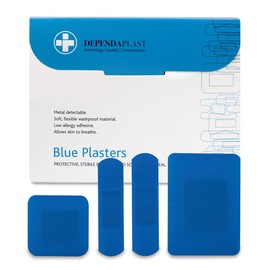 Reliance Medical Dependaplast Food Area Blue Plasters With High Visibility And Metal Detection Properties, Easily Detectable, Individually Wrapped - Assorted Box of 100
