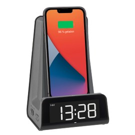 TFA Dostmann ICONcharge 60.2033.10 2-in-1 Inductive Charging Station for Smartphones, Wireless Charging, with Alarm Function, USB Charging Function, Holder for Video Calls, LED Light Numerals,