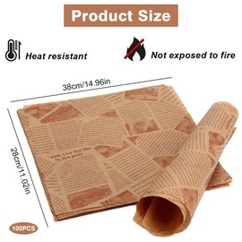 100 PCS Greaseproof Paper Sheets, 38x28cm Food Grade Wrap Paper, Oil Proof Papers Old Newspaper Printing Style Burger Paper Baking Wrapping Paper for Breads Sandwich