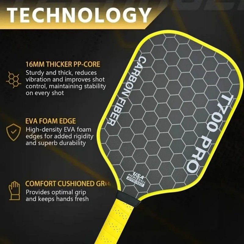 Toolzia T700 Carbon Fiber Pickleball Paddle Frosted Surface Racket with