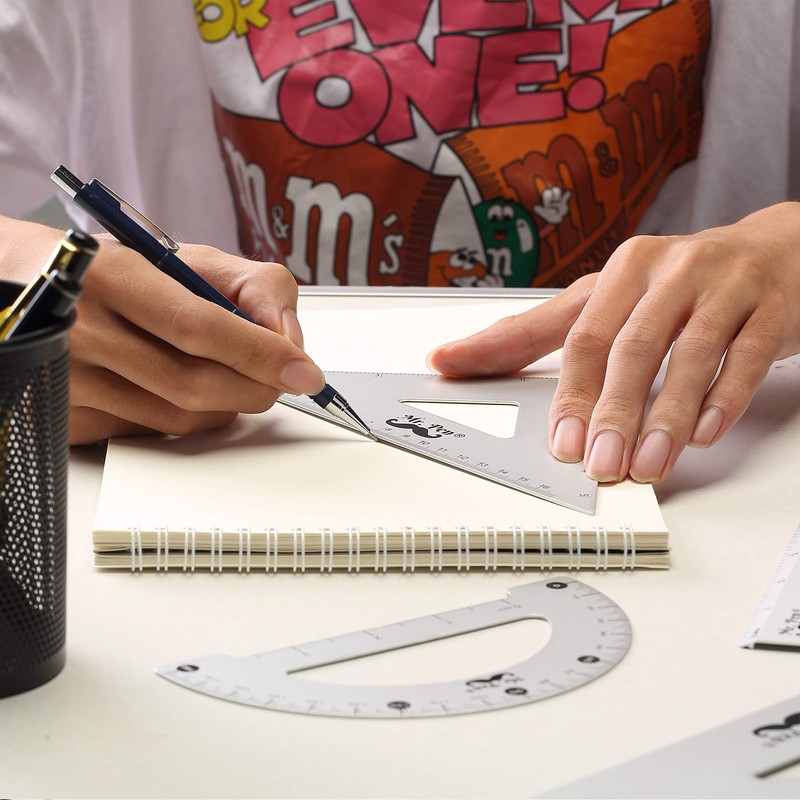 Mr. Pen Metal Geometry Kit - 4Pack Set Square, Protractor,
