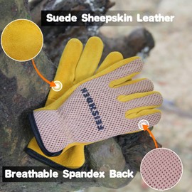 FEISHDEK Kids Leather Gardening Gloves, 2 Pairs Toddler Work Gloves, Breathable Design Perfect for Children Gardening Age 2-6 (Pink 2 Pairs, Small (Age 2-4))