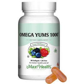 Maxi Health Omega Yums 1000 - Kid Friendly - Fruity Burst Flavor - 110 Softgel Capsules - Kosher